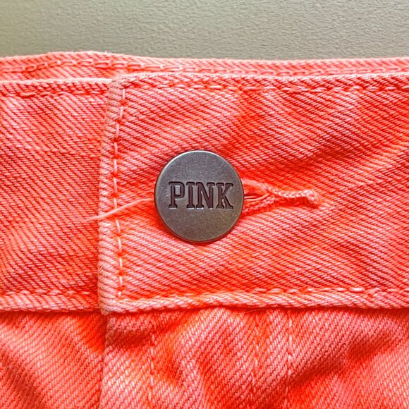 New Victoria's Secret Pink Shorts 4 Neon Coral Orange Denim Style NWT - Picture 2 of 10